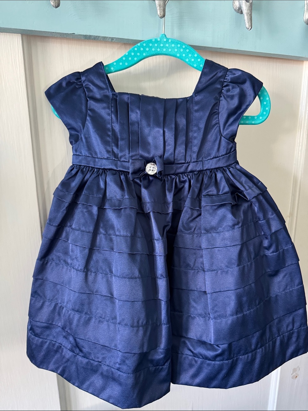 Gymboree Navy Satin Pleated Party Dress with Jewel Accent
